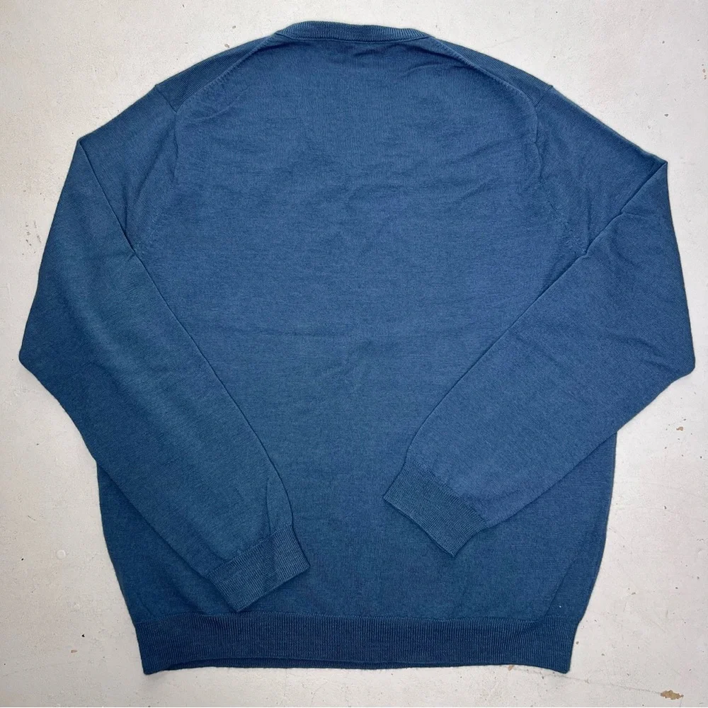 J. CREW Men’s Heather Blue 100% Merino Wool V-Neck Pullover Sweater XL